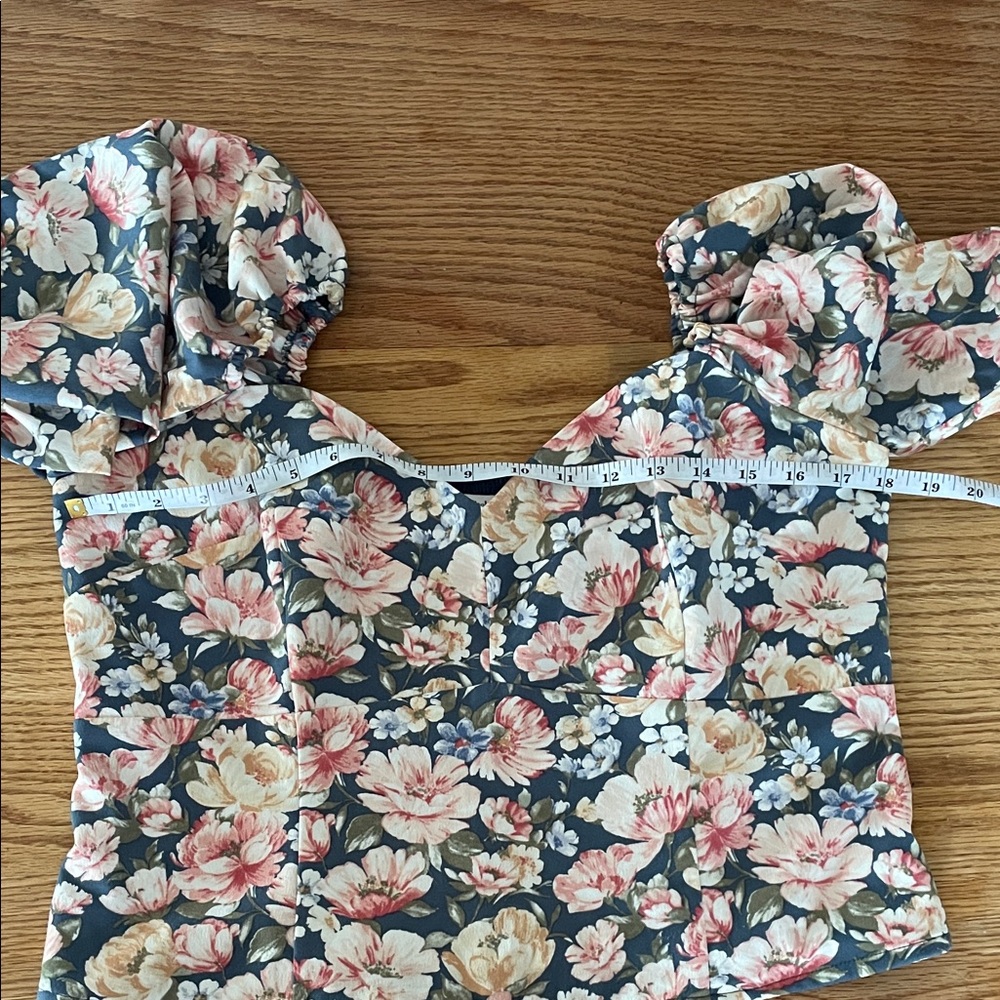Abercrombie & Fitch Floral Puff Sleeve Blouse - Pink and Blue - Picture 3 of 5